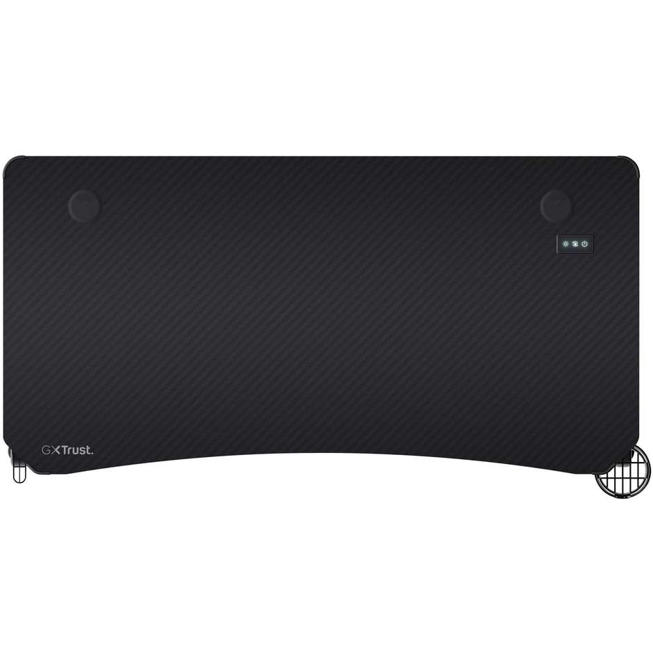 Trust Gaming GXT 709 Luminus (25184) Scrivania da Gaming 120x60cm con Illuminazione LED RGB Bordo Sagomato Portabicchieri e Gancio Cuffie Nero