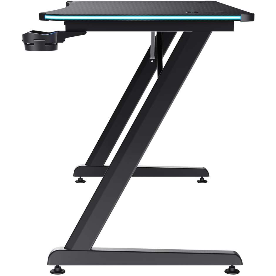 Trust Gaming GXT 709 Luminus (25184) Scrivania da Gaming 120x60cm con Illuminazione LED RGB Bordo Sagomato Portabicchieri e Gancio Cuffie Nero