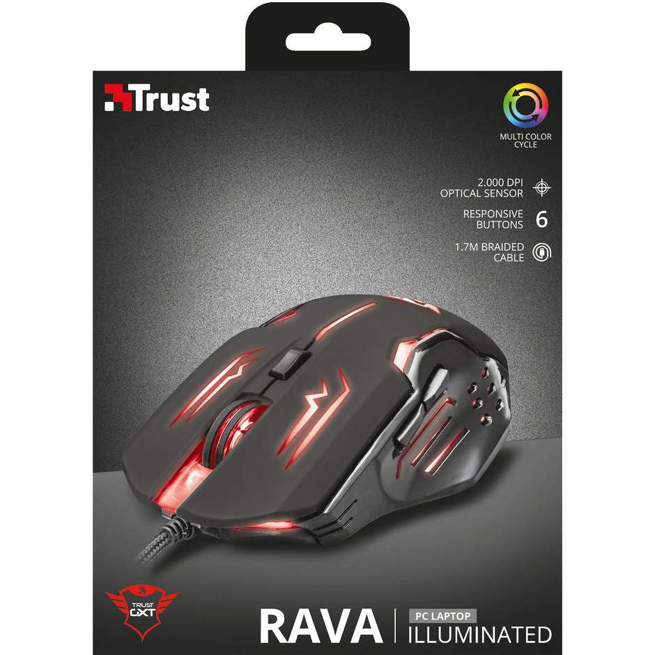 Trust GXT 108 Rava Mouse Ergonomico da Gaming LED cablato USB colore nero