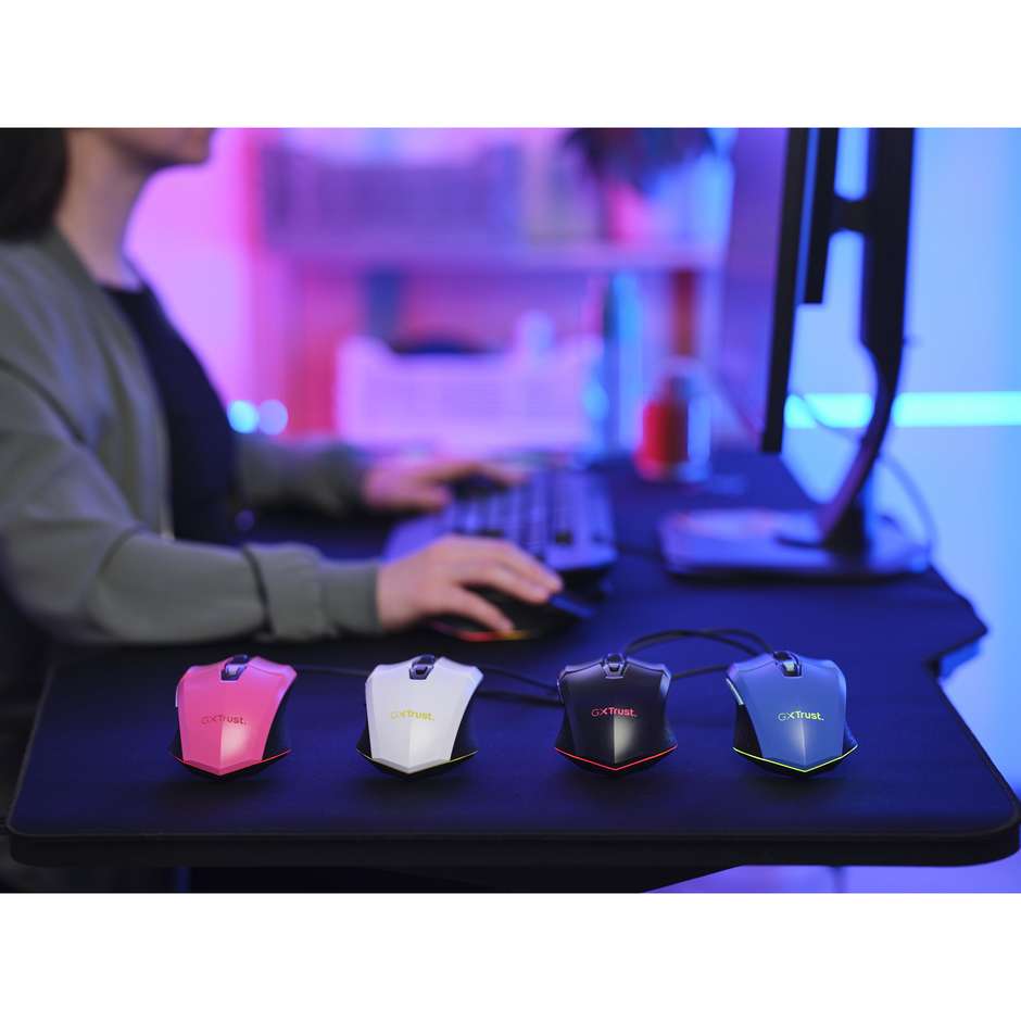 Trust GXT 109 Felox Mouse Gaming Cablato USB con Illuminazione a LED Multicolore Sensore Regolabile fino a 6400 DPI - Nero (25036)