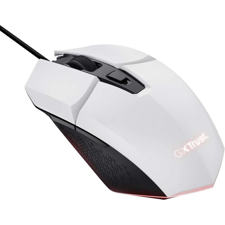 Trust GXT 109W Felox Mouse Gaming Cablato USB con Illuminazione a LED Multicolore Sensore Regolabile fino a 6400 DPI - Bianco (25066)