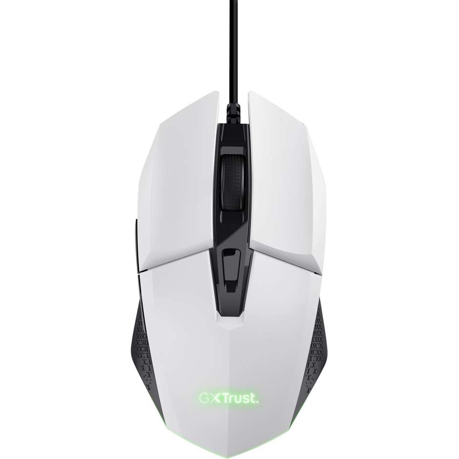 Trust GXT 109W Felox Mouse Gaming Cablato USB con Illuminazione a LED Multicolore Sensore Regolabile fino a 6400 DPI - Bianco (25066)