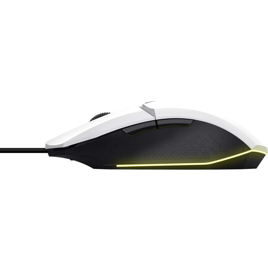 Trust GXT 109W Felox Mouse Gaming Cablato USB con Illuminazione a LED Multicolore Sensore Regolabile fino a 6400 DPI - Bianco (25066)