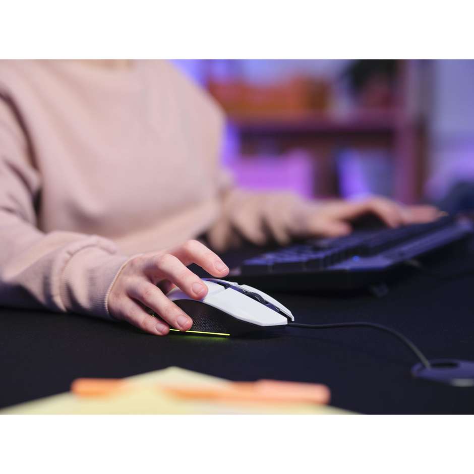 Trust GXT 109W Felox Mouse Gaming Cablato USB con Illuminazione a LED Multicolore Sensore Regolabile fino a 6400 DPI - Bianco (25066)