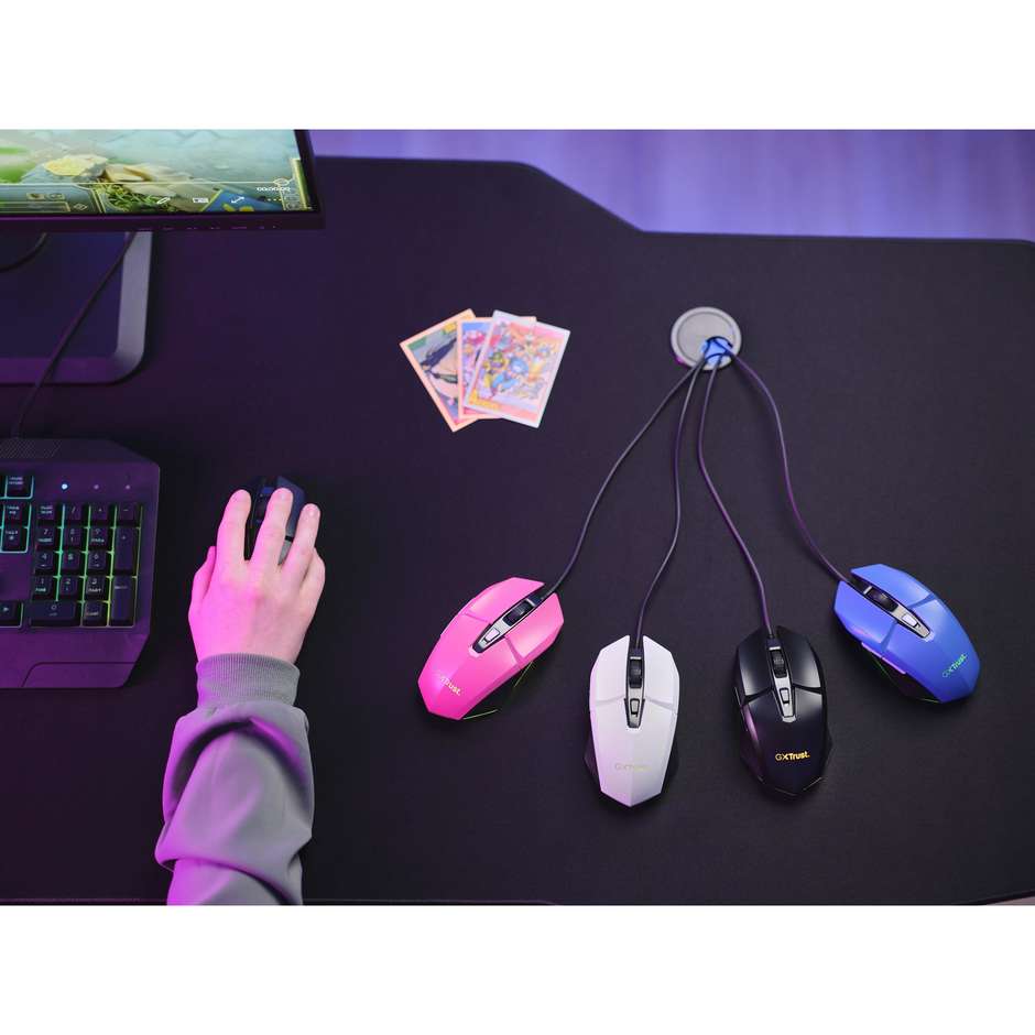 Trust GXT 109W Felox mouse gaming USB 6400 DPI nero e bianco