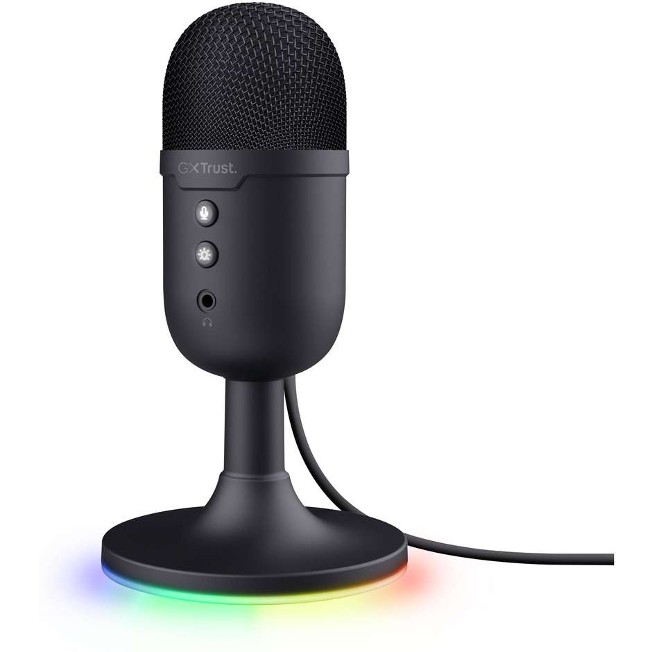 Trust GXT 234P Yunix (25372) Microfono USB da Tavolo Cardioide per Streaming e Gaming RGB Nero