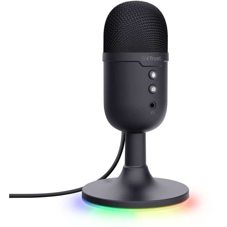 Trust GXT 234P Yunix (25372) Microfono USB da Tavolo Cardioide per Streaming e Gaming RGB Nero