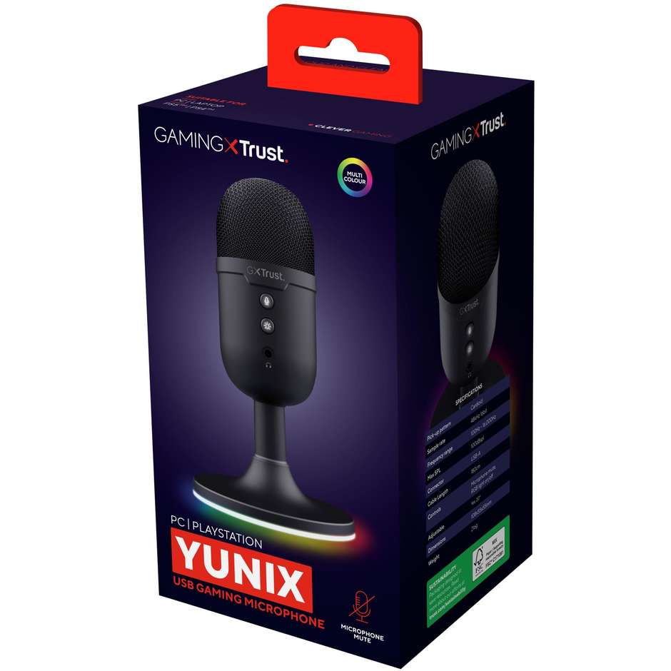 Trust GXT 234P Yunix Microfono USB da Tavolo Compatto per Gaming e Podcasting con Filtro Antipop Nero (25372)