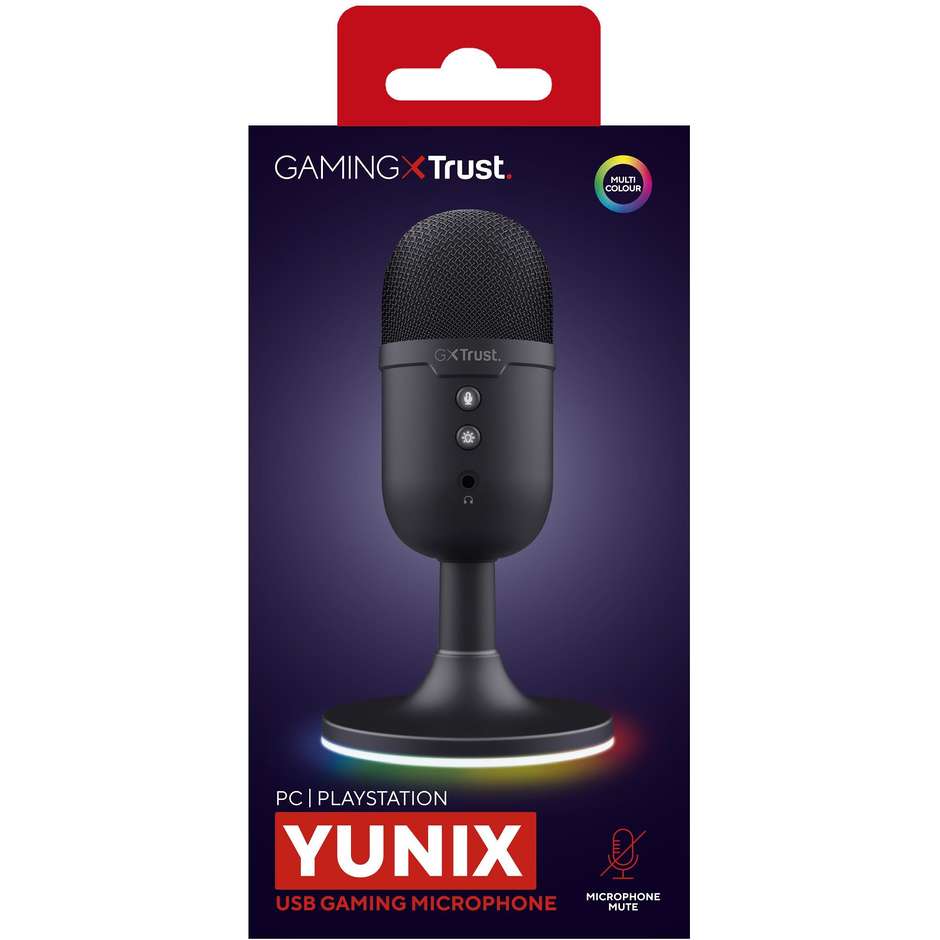 Trust GXT 234P Yunix Microfono USB da Tavolo Compatto per Gaming e Podcasting con Filtro Antipop Nero (25372)