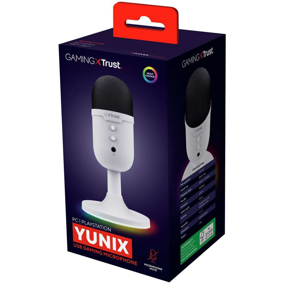 Trust GXT 243P Mico (25374) Microfono USB da Tavolo a Condensatore con Treppiede Bianco