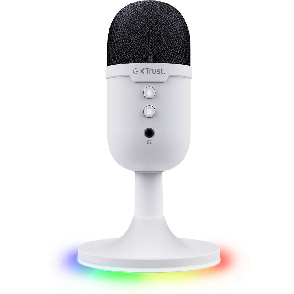 Trust GXT 243P Yunix Microfono Gaming USB da Tavolo con Filtro Antipop e Pulsante Mute Bianco (25374)