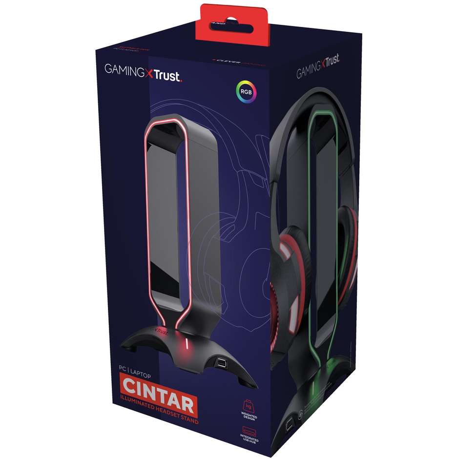 Trust GXT 265 Cintar portacuffie nero con illuminazione e 2 porte USB-A