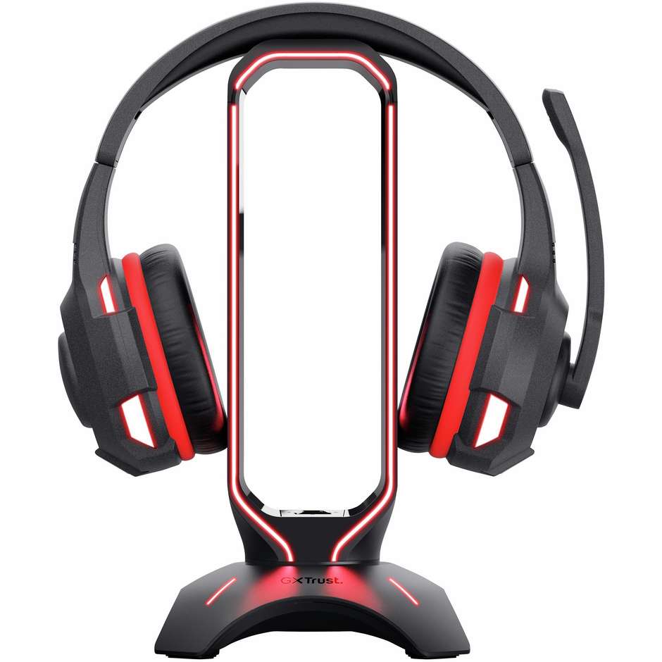 Trust GXT 265 Cintar Supporto Porta Cuffie Gaming con Illuminazione RGB e Hub 2 Porte USB Nero