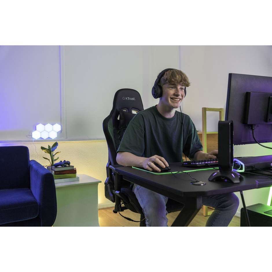 Trust GXT 265 Cintar Supporto Porta Cuffie Gaming con Illuminazione RGB e Hub 2 Porte USB Nero