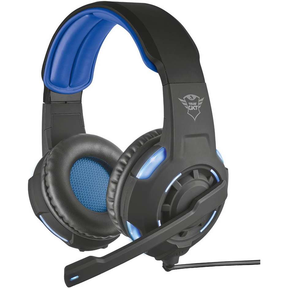 Trust GXT 350 Radius Cuffie Gaming Cablate Surround 7.1 con Driver 40mm Microfono e Illuminazione LED USB - Nero/Blu