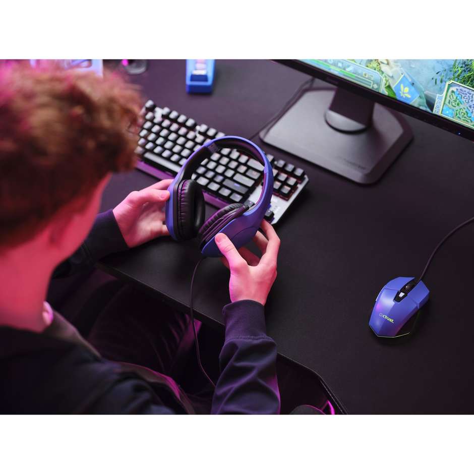 Trust GXT 415B Zirox Cuffie Gaming Cablate Over-Ear con Driver da 50mm e Microfono Ribaltabile Jack 3.5mm - Blu