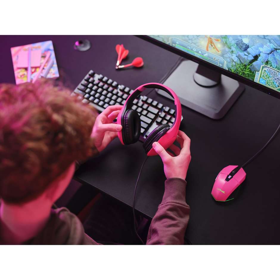 Trust GXT 415P Zirox (24992) Cuffie Gaming Cablate Over-Ear Driver 50 mm Ultraleggere 244g Rosa