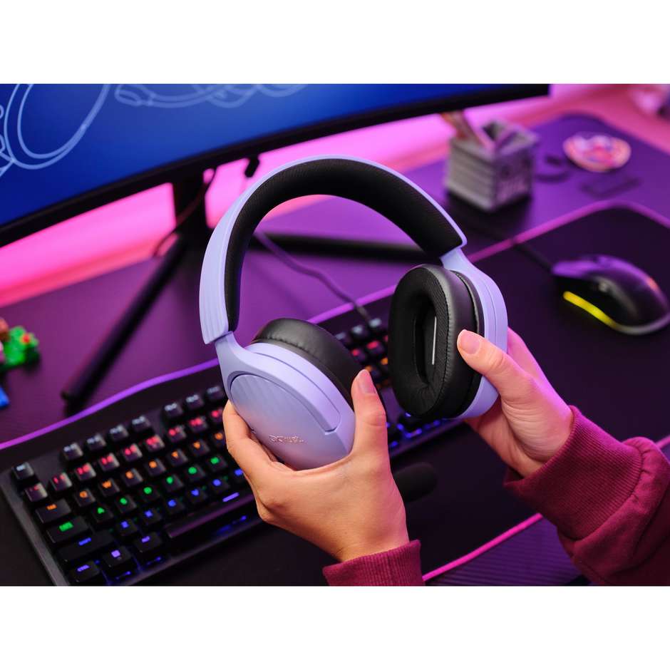 Trust GXT 489P FAYZO Cuffie Cablato A Padiglione Gaming Colore Nero, Viola
