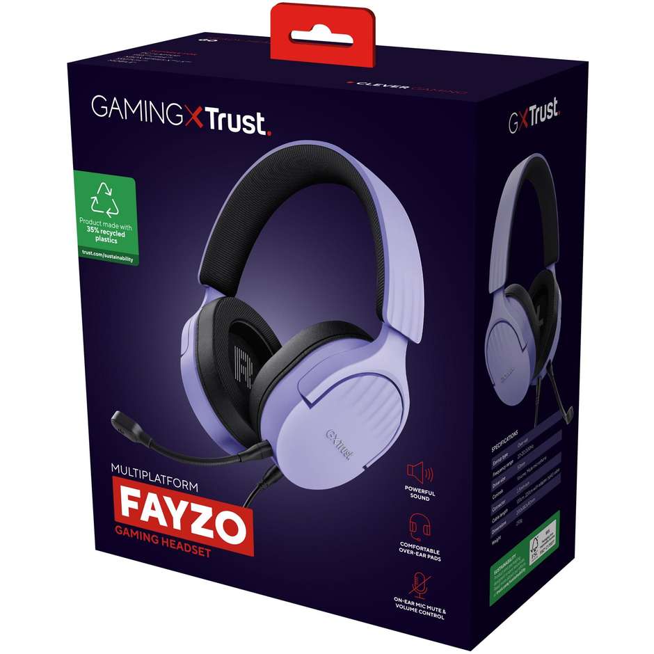 Trust GXT 489P FAYZO Cuffie Cablato A Padiglione Gaming Colore Nero, Viola