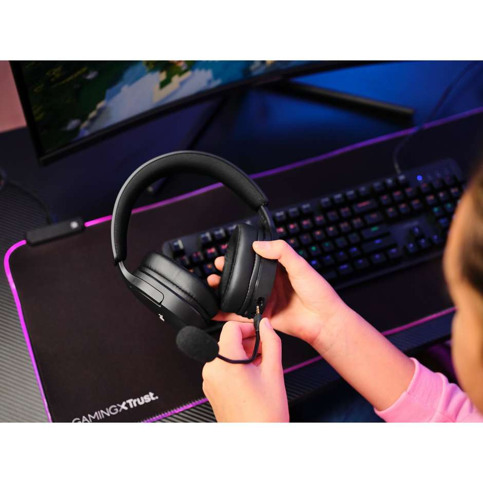 Trust GXT 491 Fayzo Cuffie Gaming Wireless Dual Mode 2.4GHz e Bluetooth con Driver 50mm Surround 7.1 e Illuminazione RGB - Nero