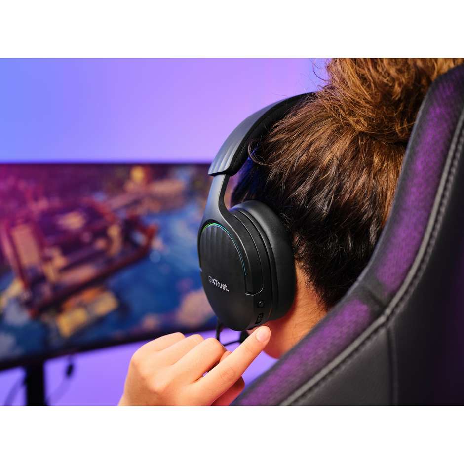 Trust GXT 491 FAYZO Wireless (24901) Cuffie Gaming Wireless 7.1 Bluetooth RGB 50mm Nero