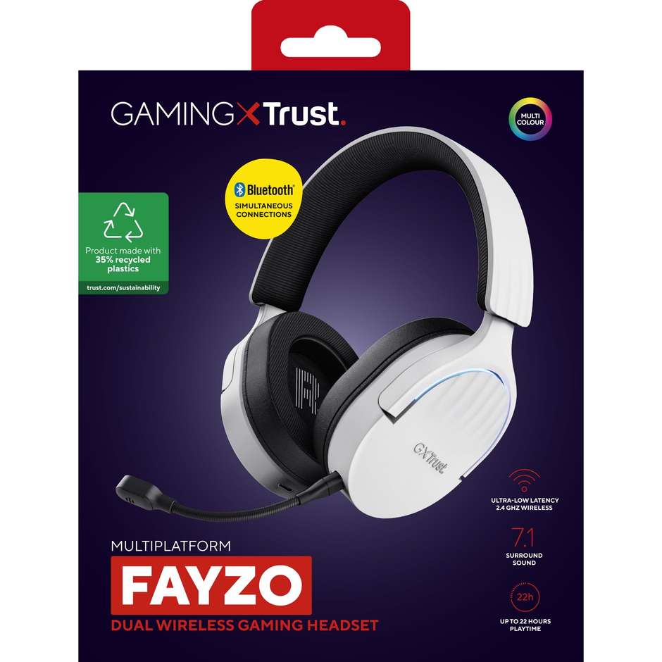 Trust GXT 491W Fayzo Cuffie gaming dual wireless 2,4 GHz Bluetooth 50 mm bianche e nere