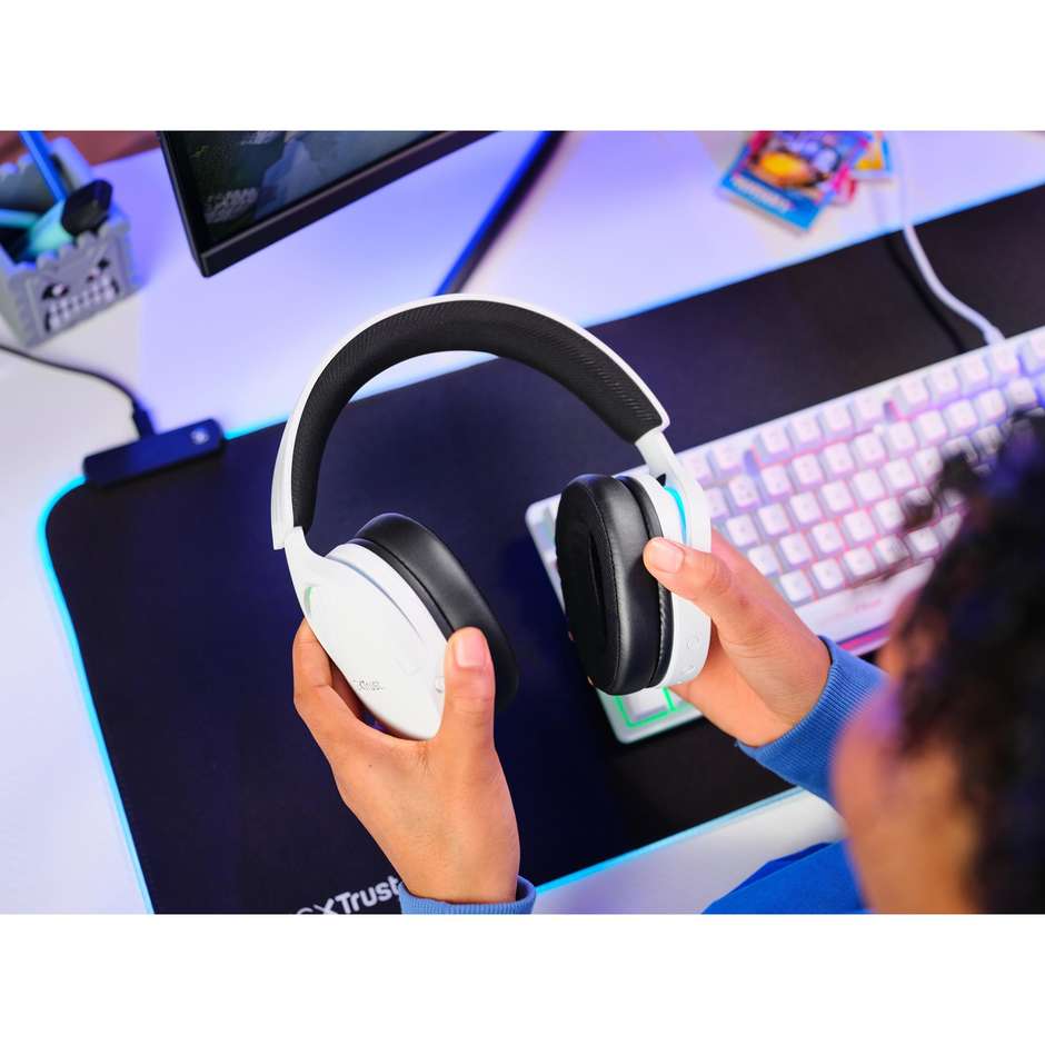 Trust GXT 491W Fayzo Cuffie Gaming Wireless Dual Mode 2.4GHz e Bluetooth con Driver 50mm Surround 7.1 e Illuminazione RGB - Bianco