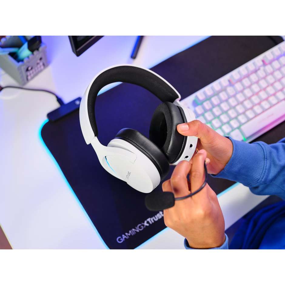 Trust GXT 491W Fayzo Cuffie Gaming Wireless Dual Mode 2.4GHz e Bluetooth con Driver 50mm Surround 7.1 e Illuminazione RGB - Bianco