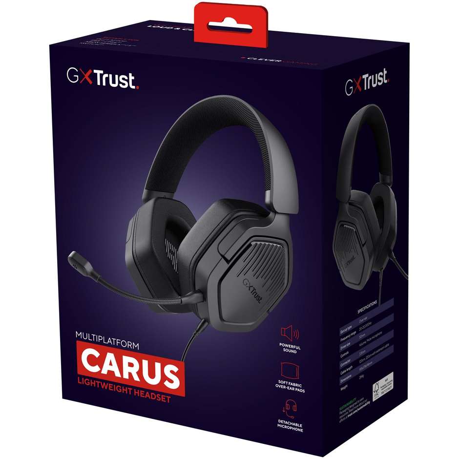 Trust GXT 492 Carus (25447) Cuffie Gaming Cablate Over-Ear Driver 50 mm Nero