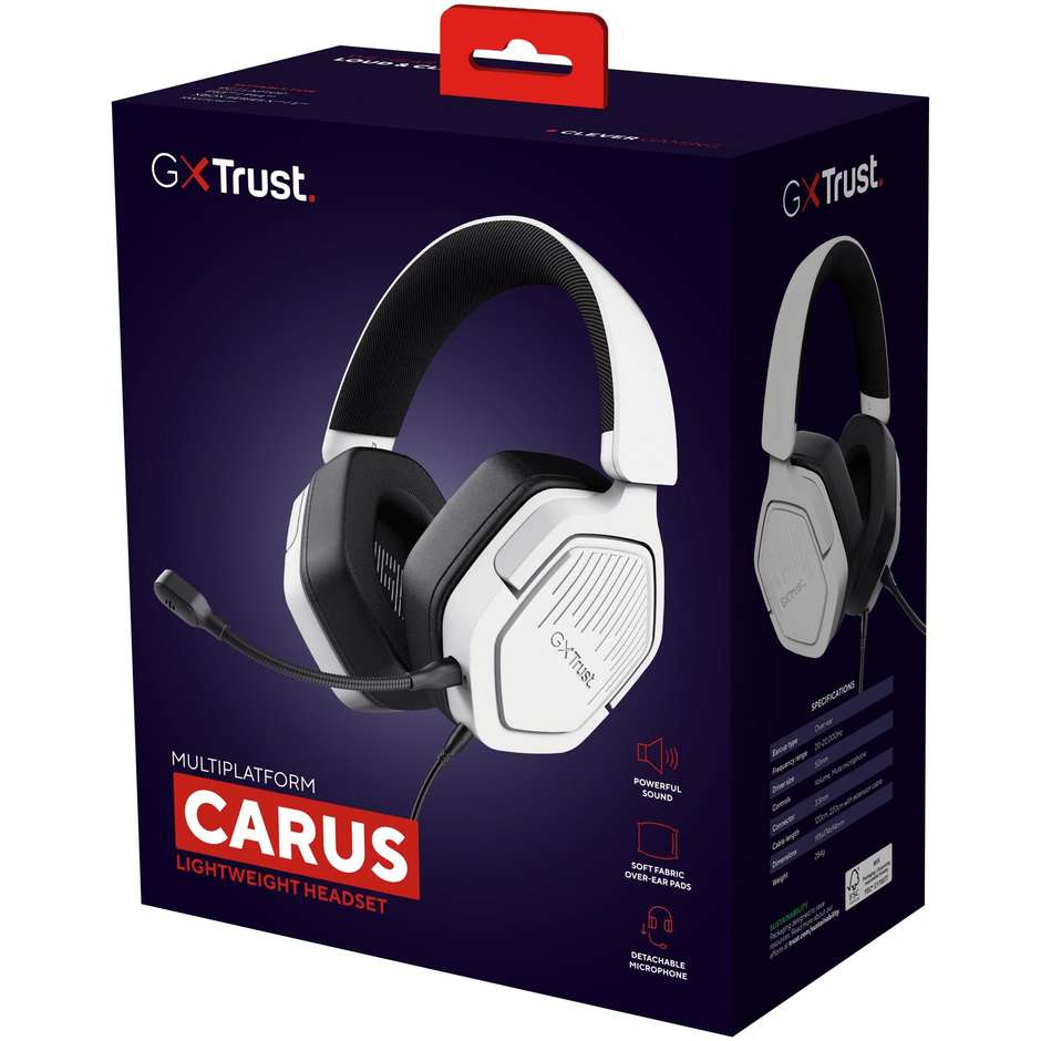 Trust GXT 492W Carus (25448) Cuffie Gaming Cablate Over-Ear Driver 50 mm Bianco