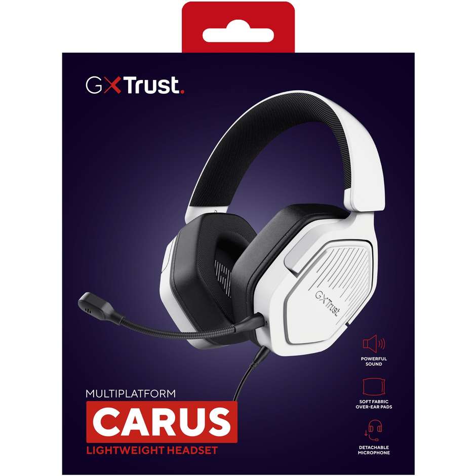 Trust GXT 492W Carus Cuffie Gaming Cablate Over-Ear con Driver da 50mm Microfono Flessibile Jack 3.5mm - Bianco