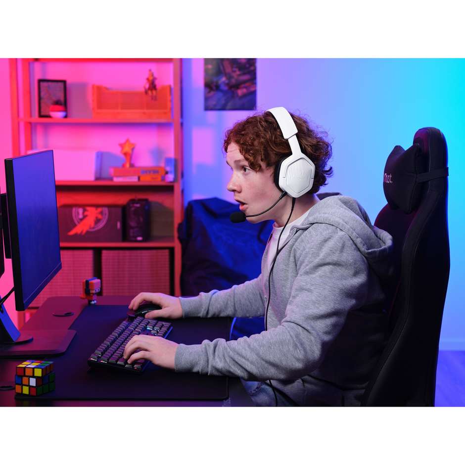 Trust GXT 492W Carus Cuffie Gaming Cablate Over-Ear con Driver da 50mm Microfono Flessibile Jack 3.5mm - Bianco