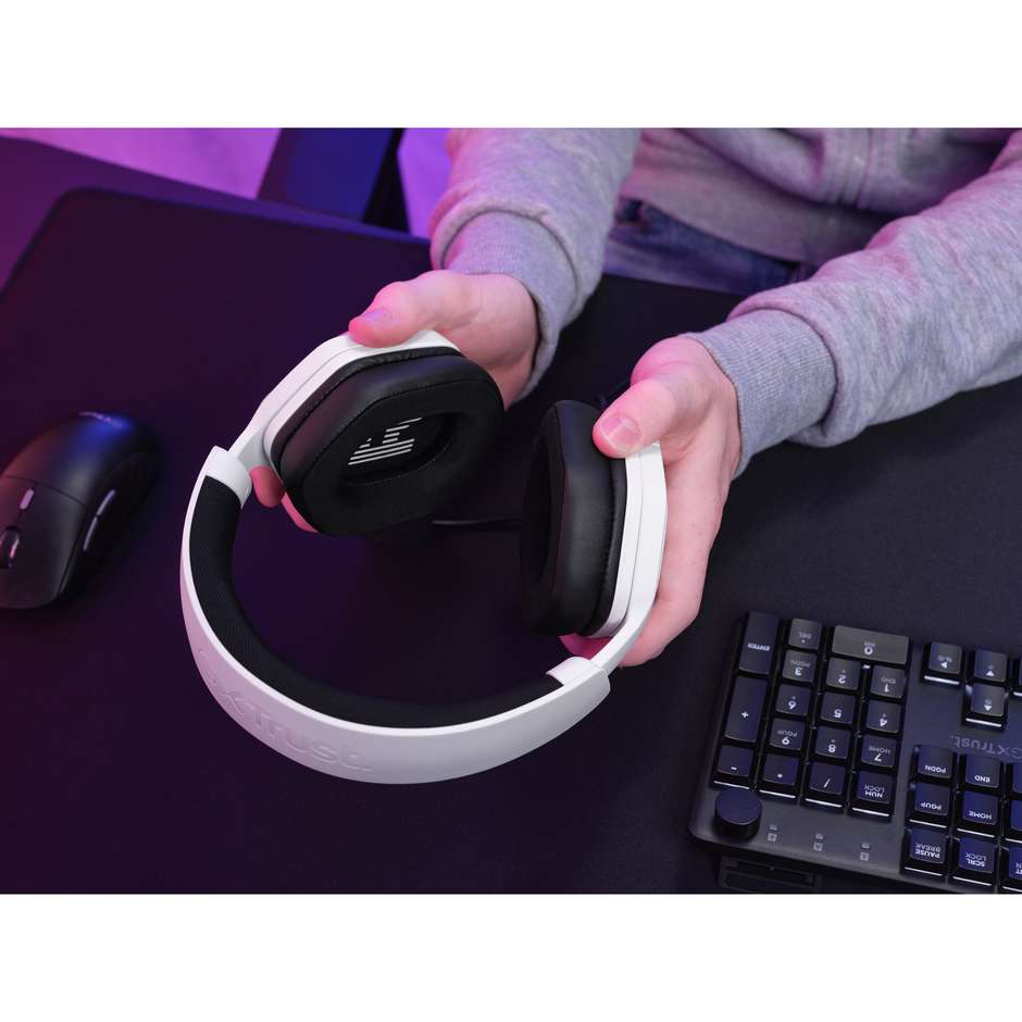 Trust GXT 492W Carus Cuffie Gaming Cablate Over-Ear con Driver da 50mm Microfono Flessibile Jack 3.5mm - Bianco