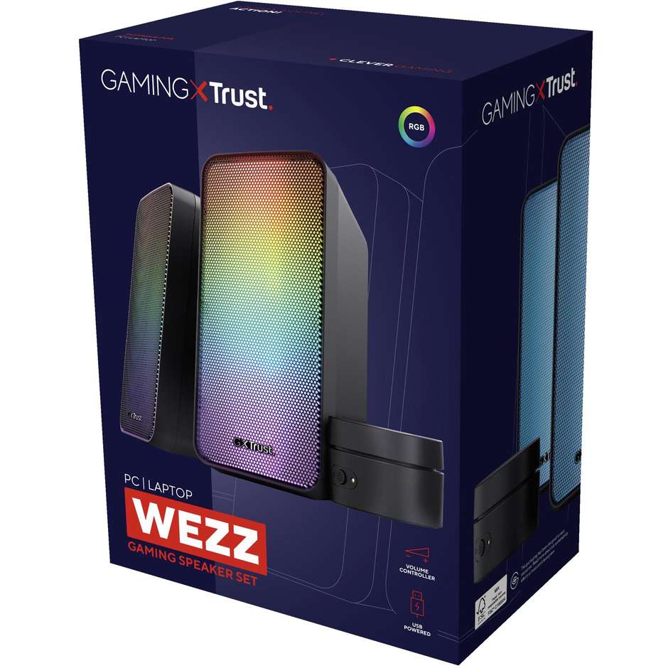 Trust GXT 611 Wezz (24587) Altoparlanti Stereo PC Gaming 2.0 12 W con Illuminazione RGB Nero