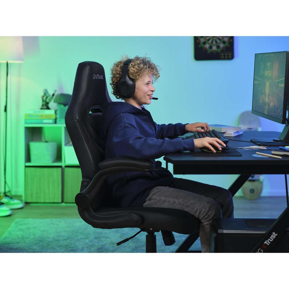 Trust GXT 703 RIYE Sedia da Gaming Ergonomica con Braccioli Ribaltabili Tessuto Traspirante Colore Nero 25128