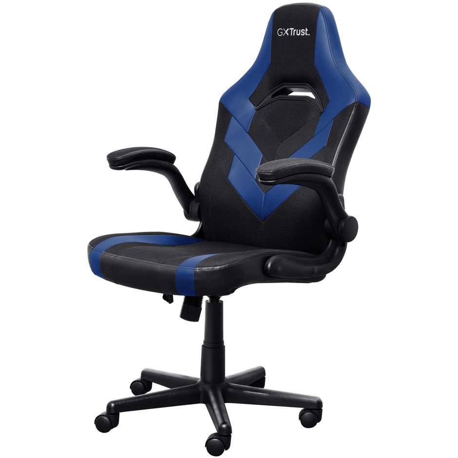 Trust GXT 703B RIYE Sedia da Gaming Ergonomica con Braccioli Ribaltabili Tessuto Traspirante Nero e Blu 25129