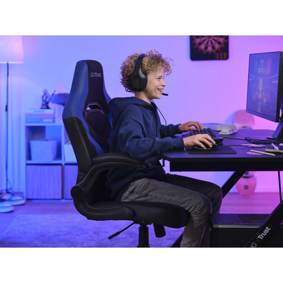 Trust GXT 703B RIYE Sedia da Gaming Ergonomica con Braccioli Ribaltabili Tessuto Traspirante Nero e Blu 25129