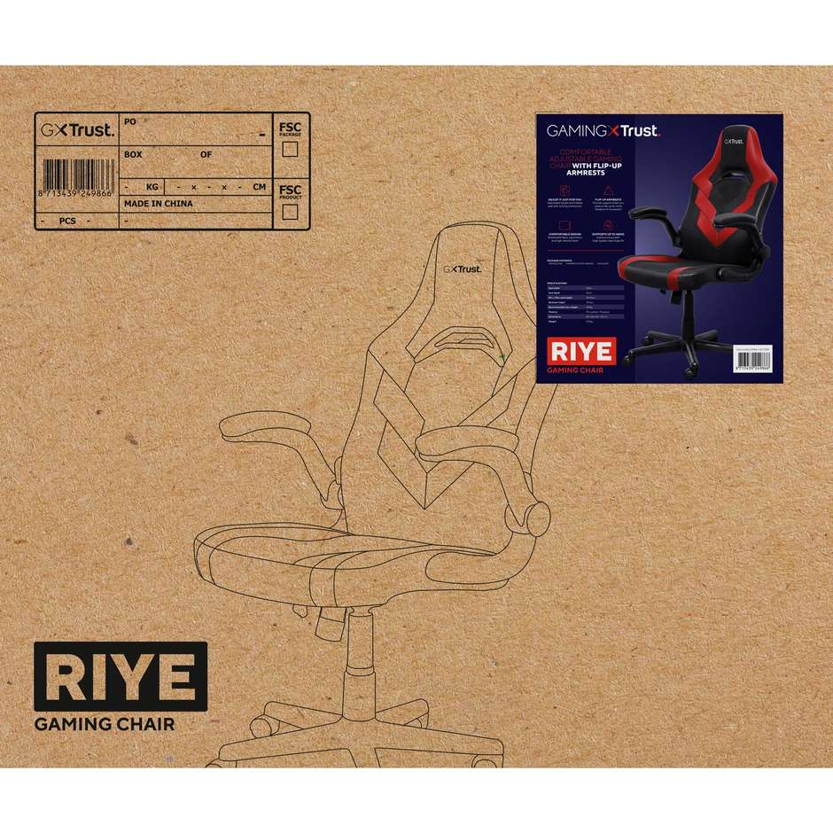 Trust GXT 703R RIYE Sedia per gaming universale Colore Nero, Rosso