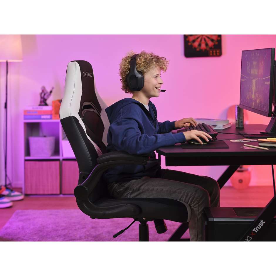 Trust GXT 703W RIYE Sedia da Gaming Ergonomica con Braccioli Ribaltabili Pistone Classe 4 Nero e Bianco 25130