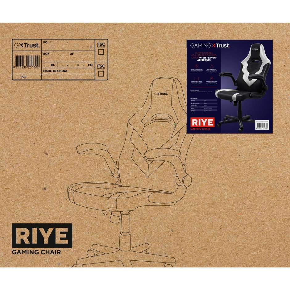 Trust GXT 703W Riye sedia gaming nera e bianca, portata 140 kg