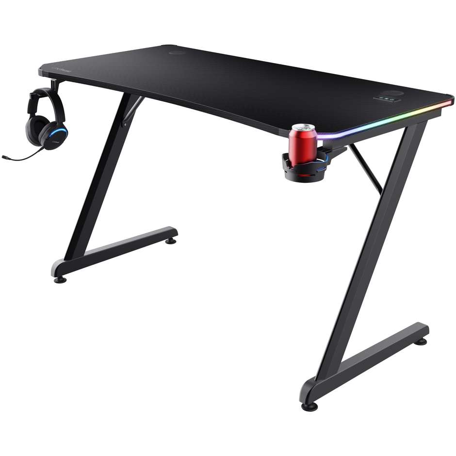 Trust GXT 709 LUMINUS scrivania gaming nera con LED multicolore, 1200 × 600 mm