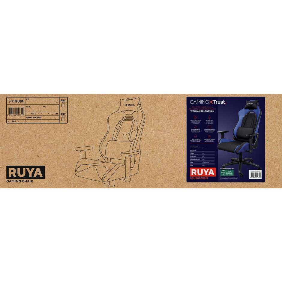Trust GXT 714 RUYA Sedia da Gaming Ergonomica con Schienale Regolabile Cuscini e Telaio FSC Nero e Blu 25131