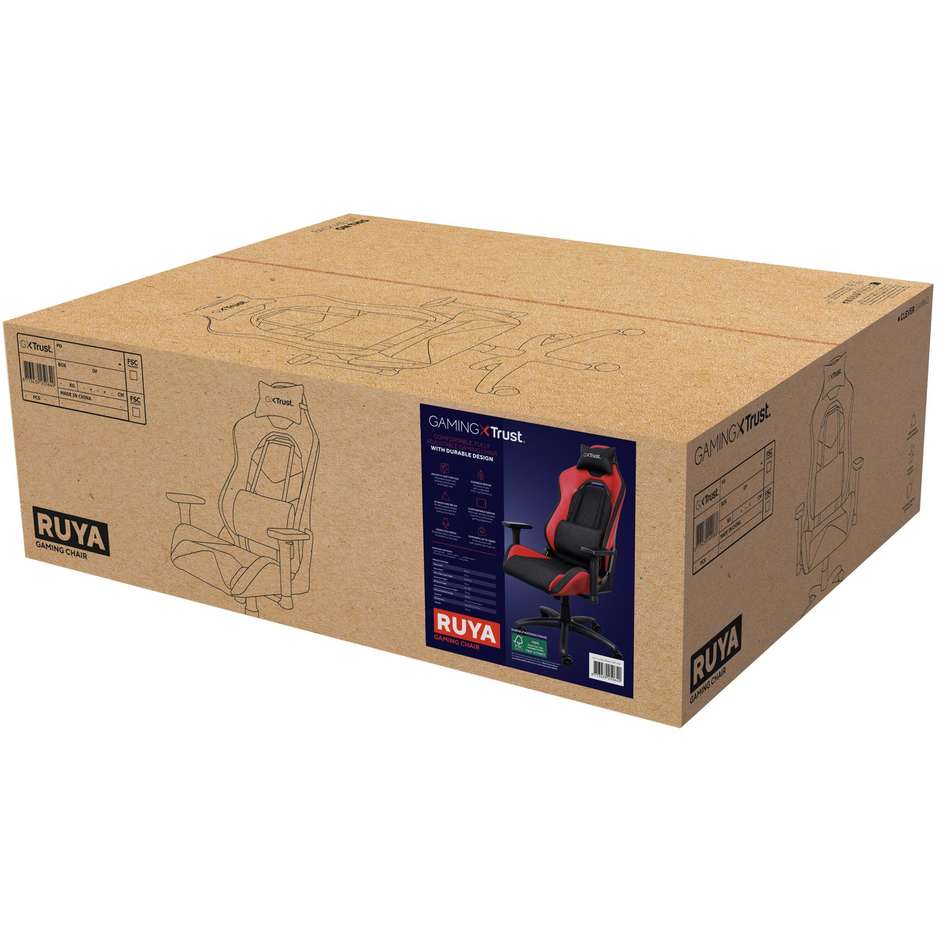 Trust GXT 714 RUYA Sedia da Gaming Ergonomica Schienale Reclinabile con Cuscini Nero e Rosso 25064