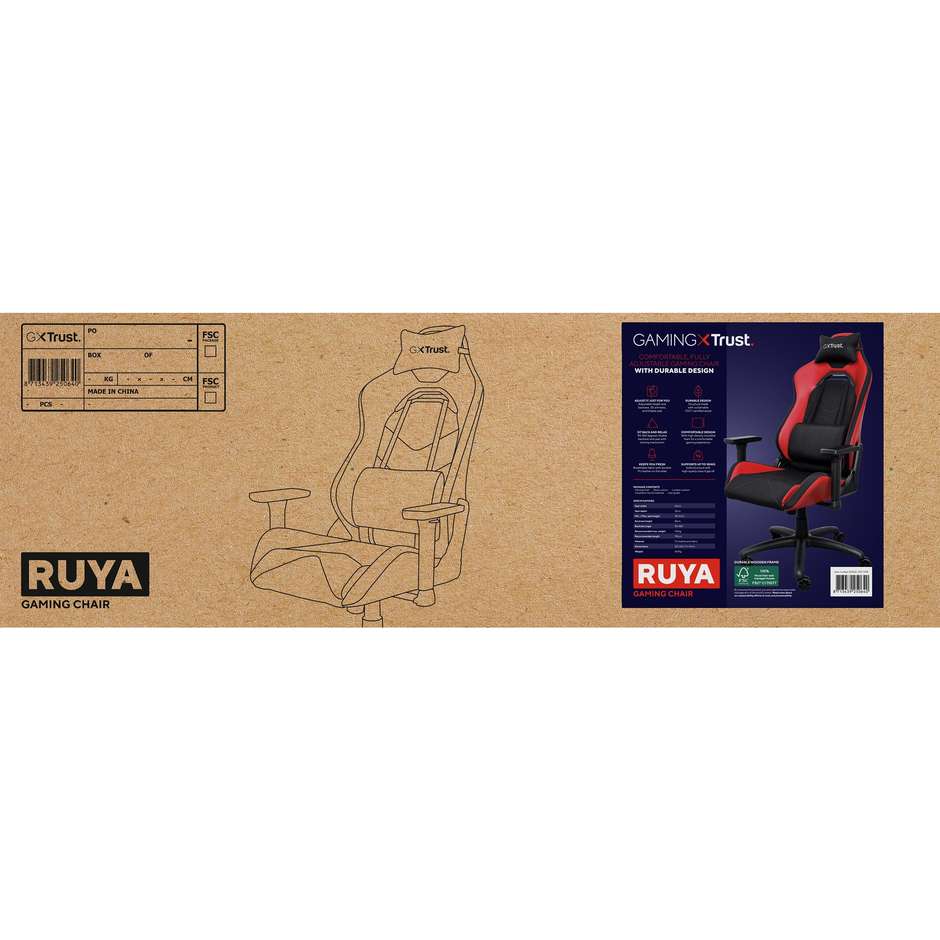 Trust GXT 714 RUYA Sedia da Gaming Ergonomica Schienale Reclinabile con Cuscini Nero e Rosso 25064