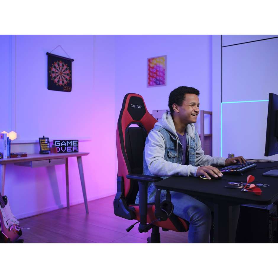 Trust GXT 714 RUYA Sedia da Gaming Ergonomica Schienale Reclinabile con Cuscini Nero e Rosso 25064