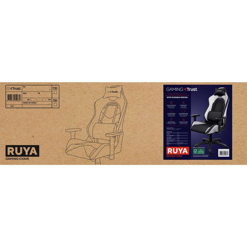 Trust GXT 714 RUYA Sedia per Gaming universale Colore Nero, Bianco