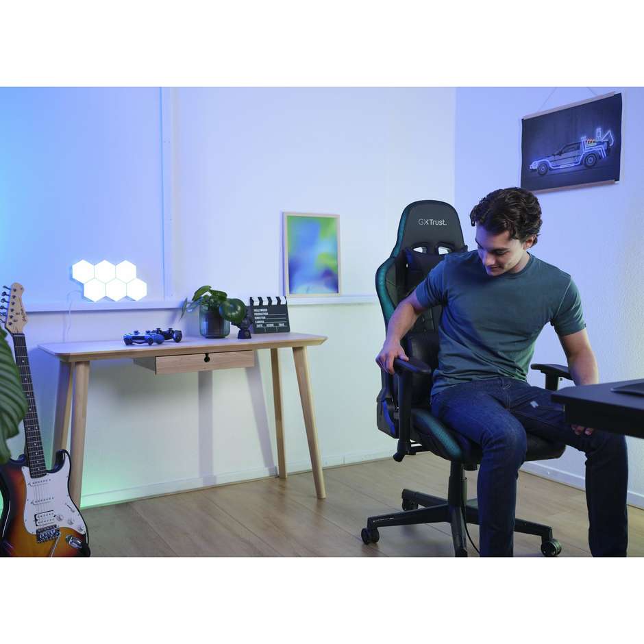 Trust GXT 716 Rizza sedia gaming nera con luci RGB, portata 150 kg