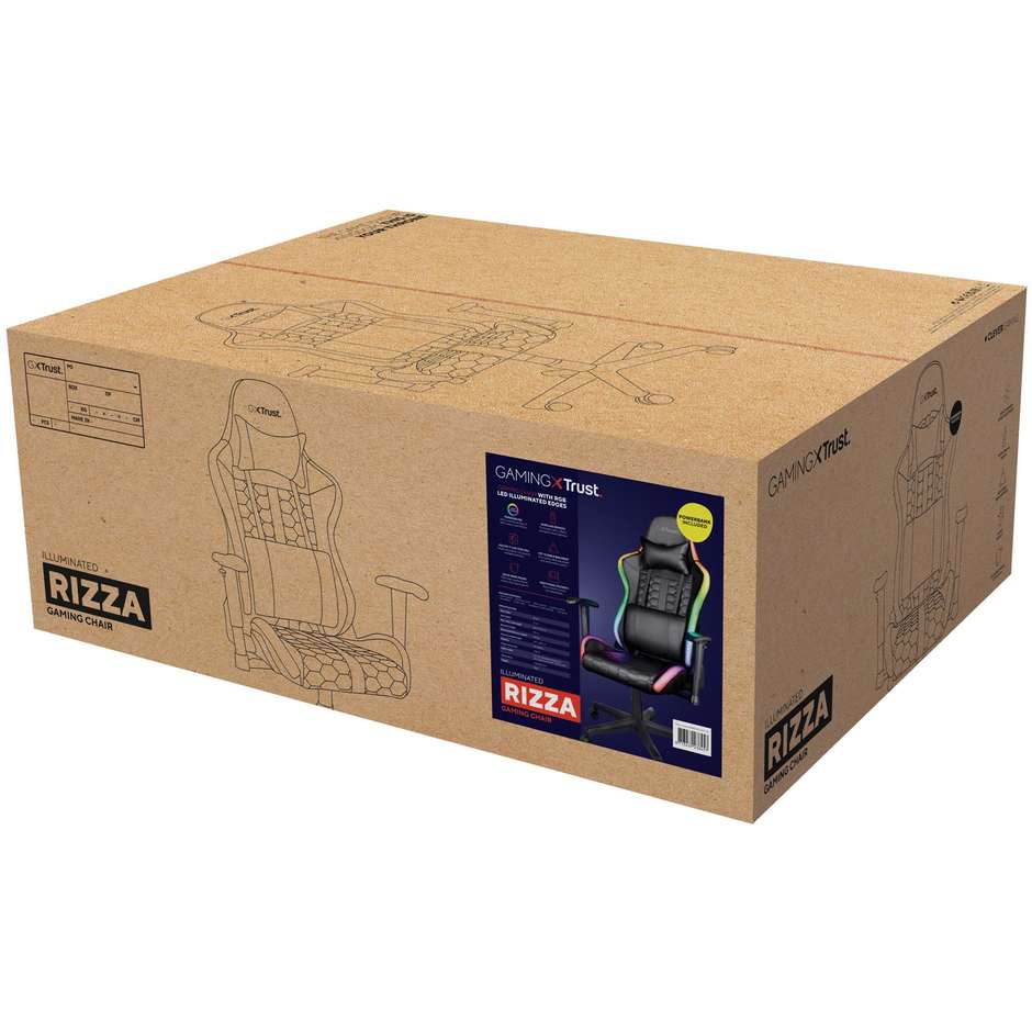Trust GXT 716 Rizza sedia gaming nera con luci RGB, portata 150 kg