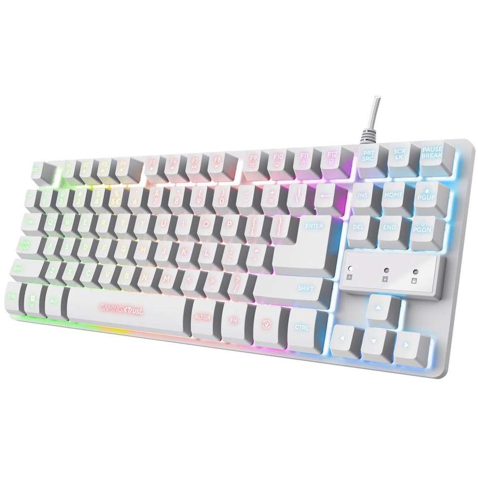 Trust GXT 833W Thado Tastiera Gaming Meccanica TKL Compatta con Piastra Posteriore in Metallo Illuminazione LED Multicolore Layout Italiano - Bianco (24738)