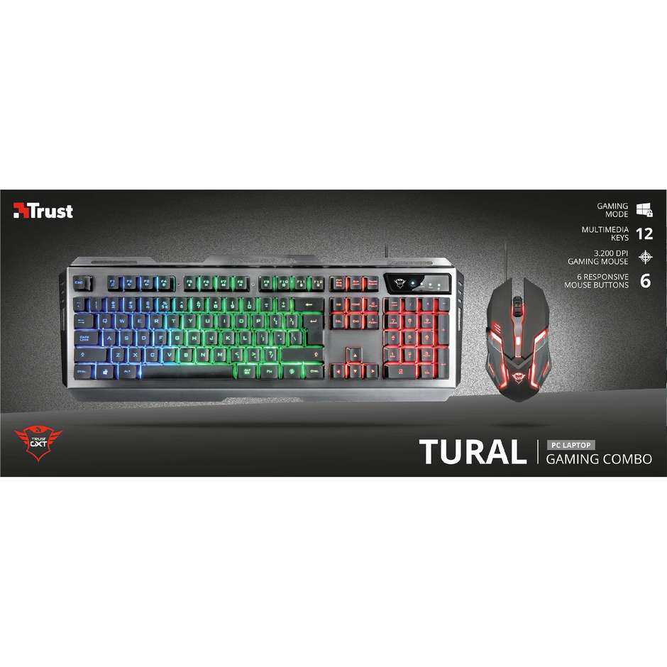 Trust GXT 845 Tural Gaming Combo tastiera e mouse da gioco illuminazione LED